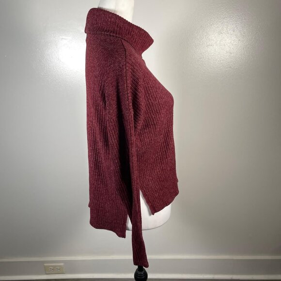 Forever 21 Burgundy Turtleneck Chunky Tight Knit 3/4 Sleeve Pullover Sweater S - Picture 10 of 12